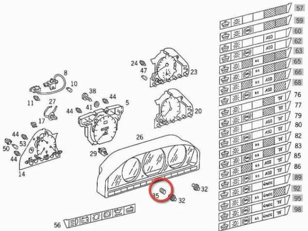 Muelle cuadro de instrumentos para Mercedes W124 y W201